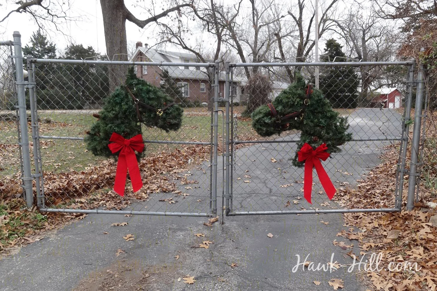 Estate Gates with Horse Christmas Wreaths