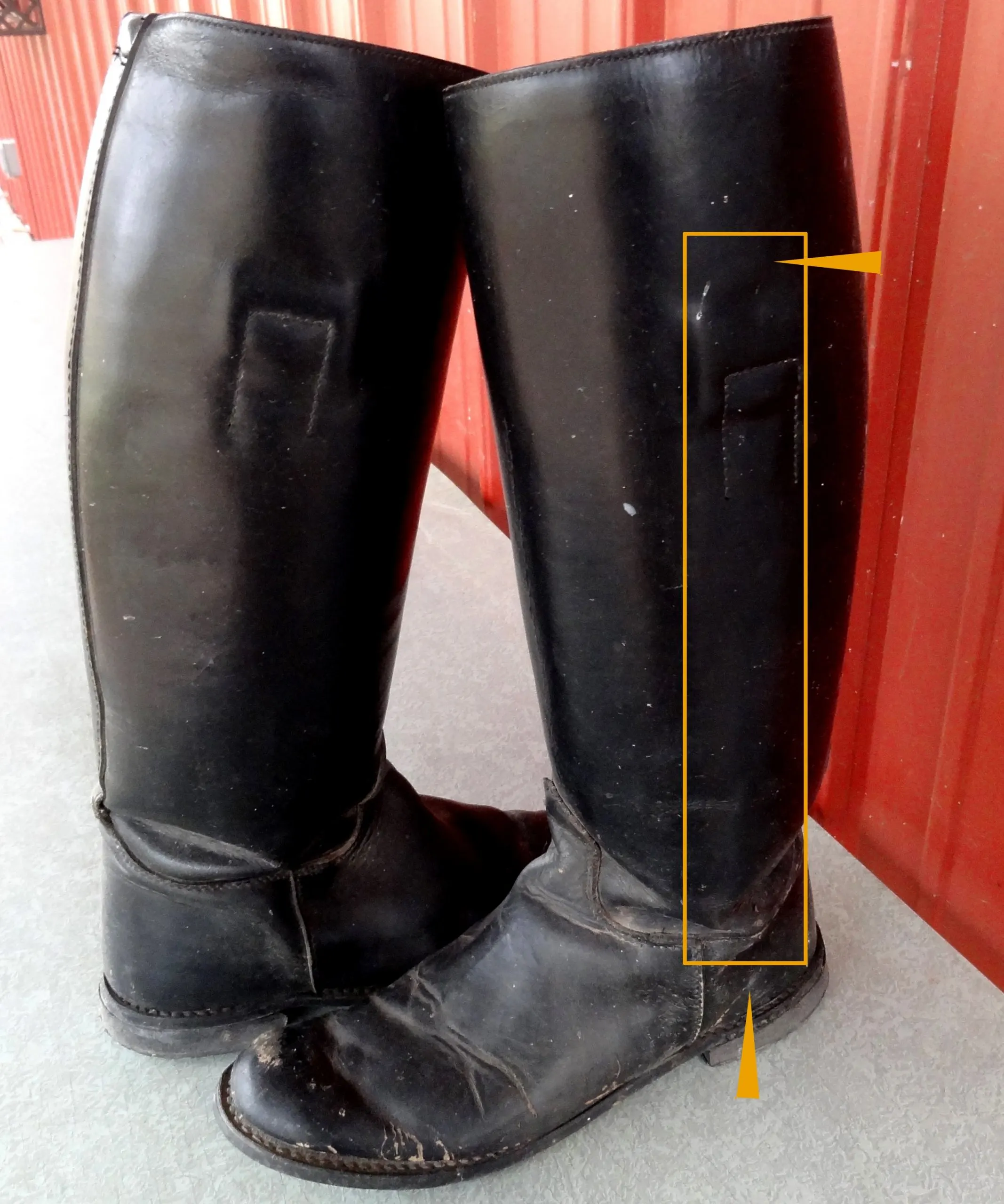 A photo of boots showing where they are braced.
