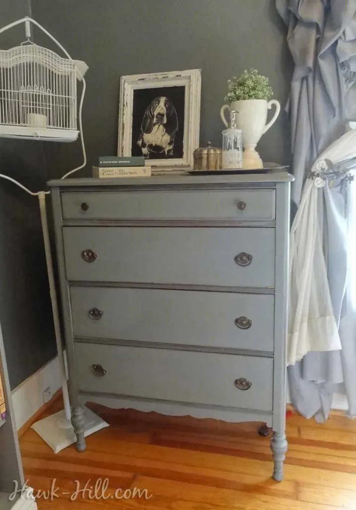 Vintage Chest of Drawers in Grey Bedroom: Hawk-Hill.com