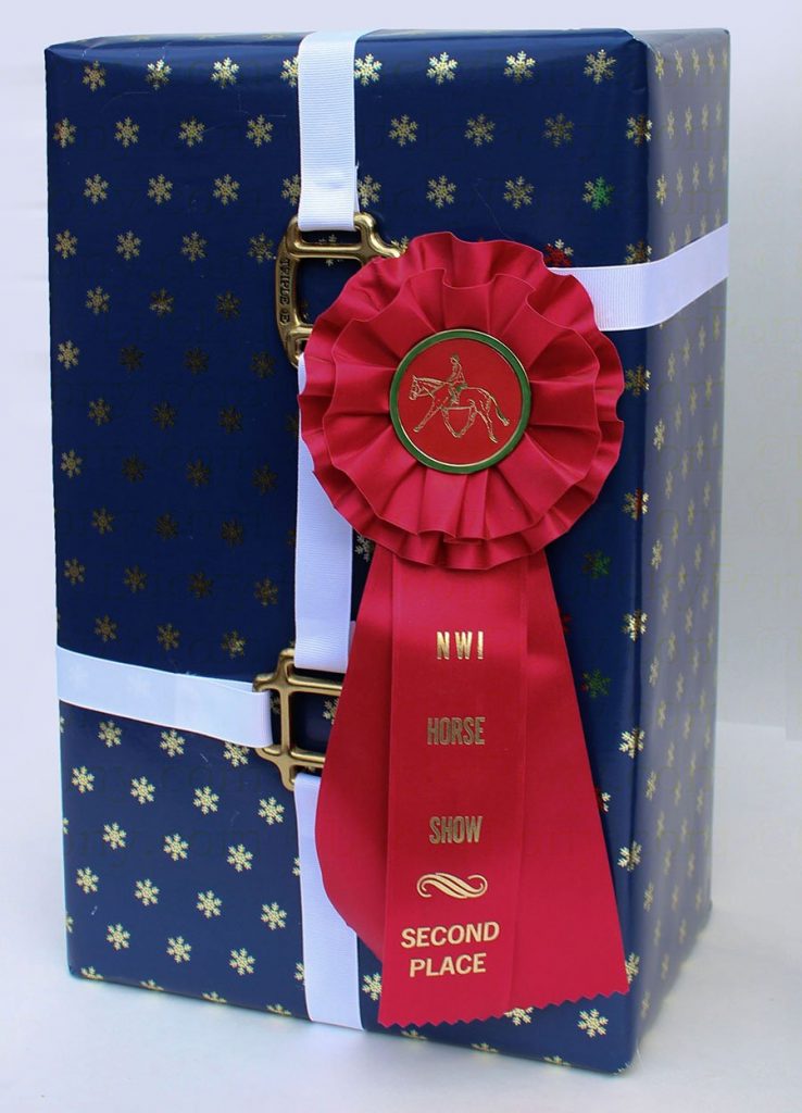 wrapped package equestrian style with halter hardware and rosette