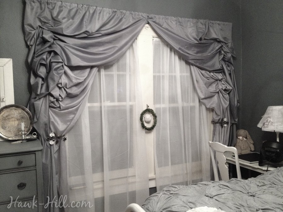 DIY luxurious ruffled curtains in romantic bedroom