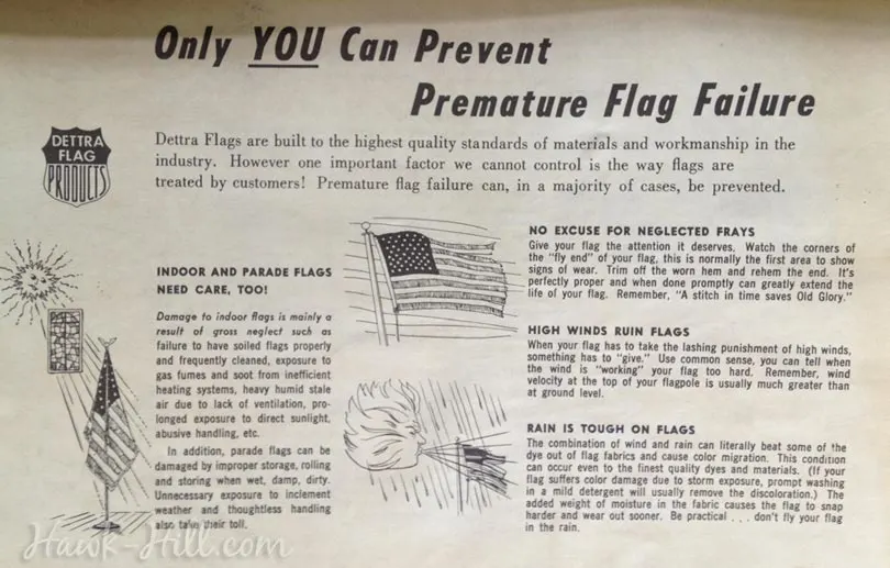 vintage instructions for caring for an american flag