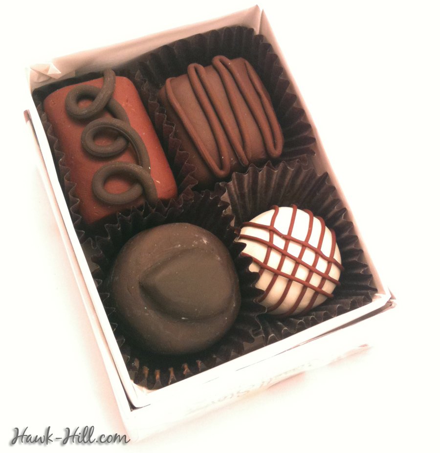 box of fake food chocolates - made with polymer clay