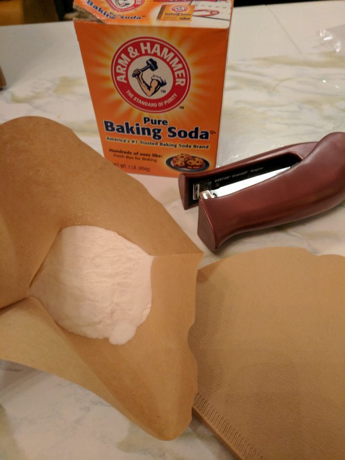 I make my own baking soda satchets for deodorizing vintage luggage