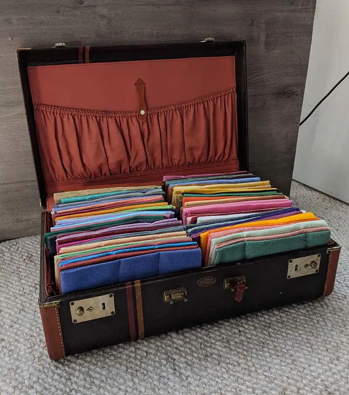 Once totally deodorized, vintage luggage can be a great way to stash papers, craft supplies, or toys