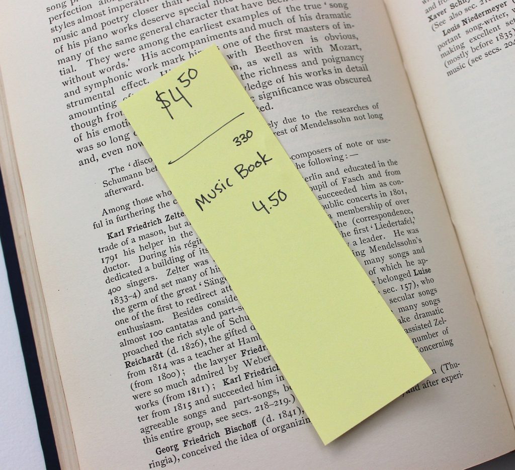 A bookmark used as a price tag.
