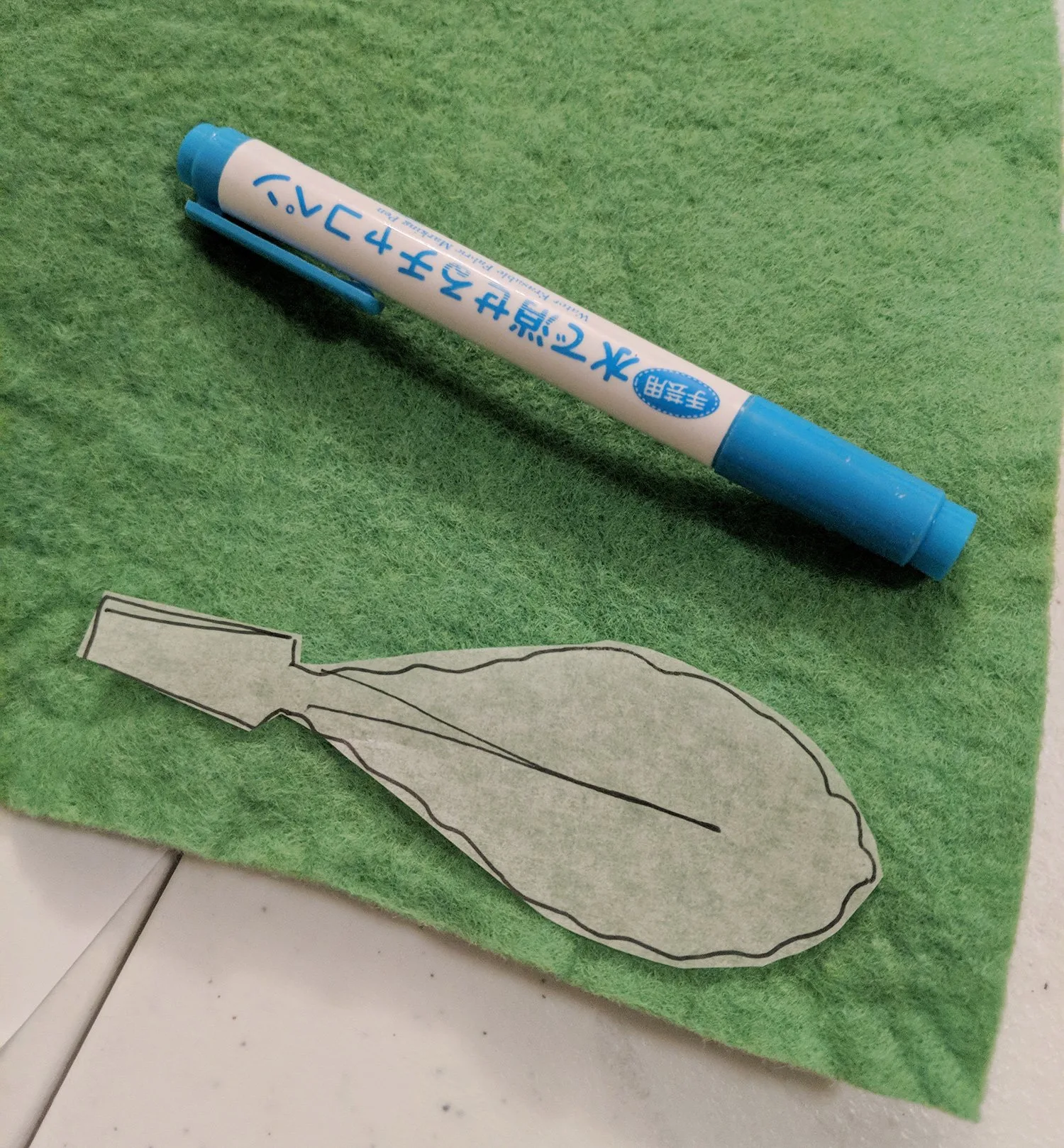 Transfer the pattern onto the stiffened felt using a fabric marker that erases easily