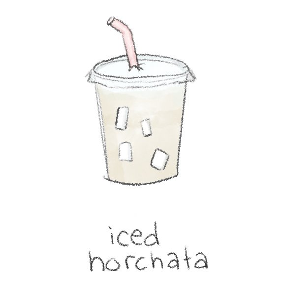 A hand drawn illustration of horchata served in a boba tea cup.