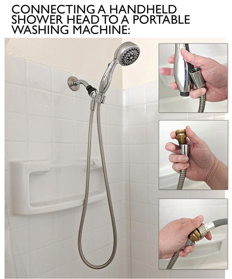how to attach a portable washing machine to a shower head