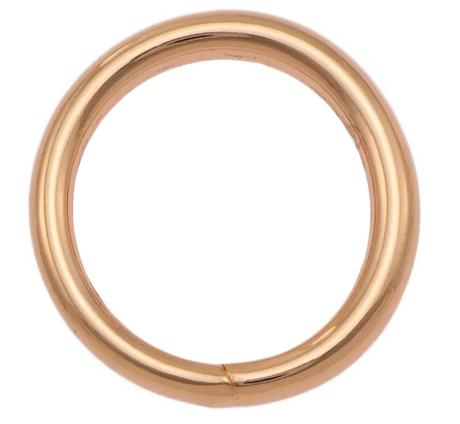 A rose gold o ring with welded construction.