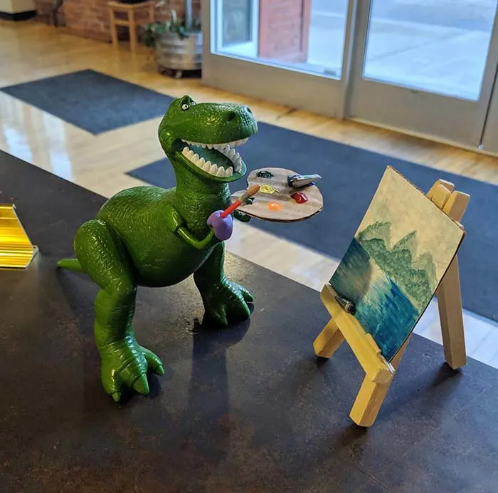 Acrylic paint is easy for even beginners to use, like this dinosaur who attends my paint parties. 