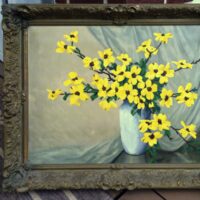 Painting over a thrift store painting to create a paint by number style painting.