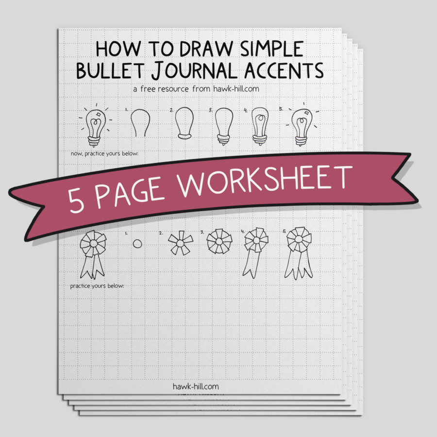 mockup of a set of worksheets on drawing bullet journal accents