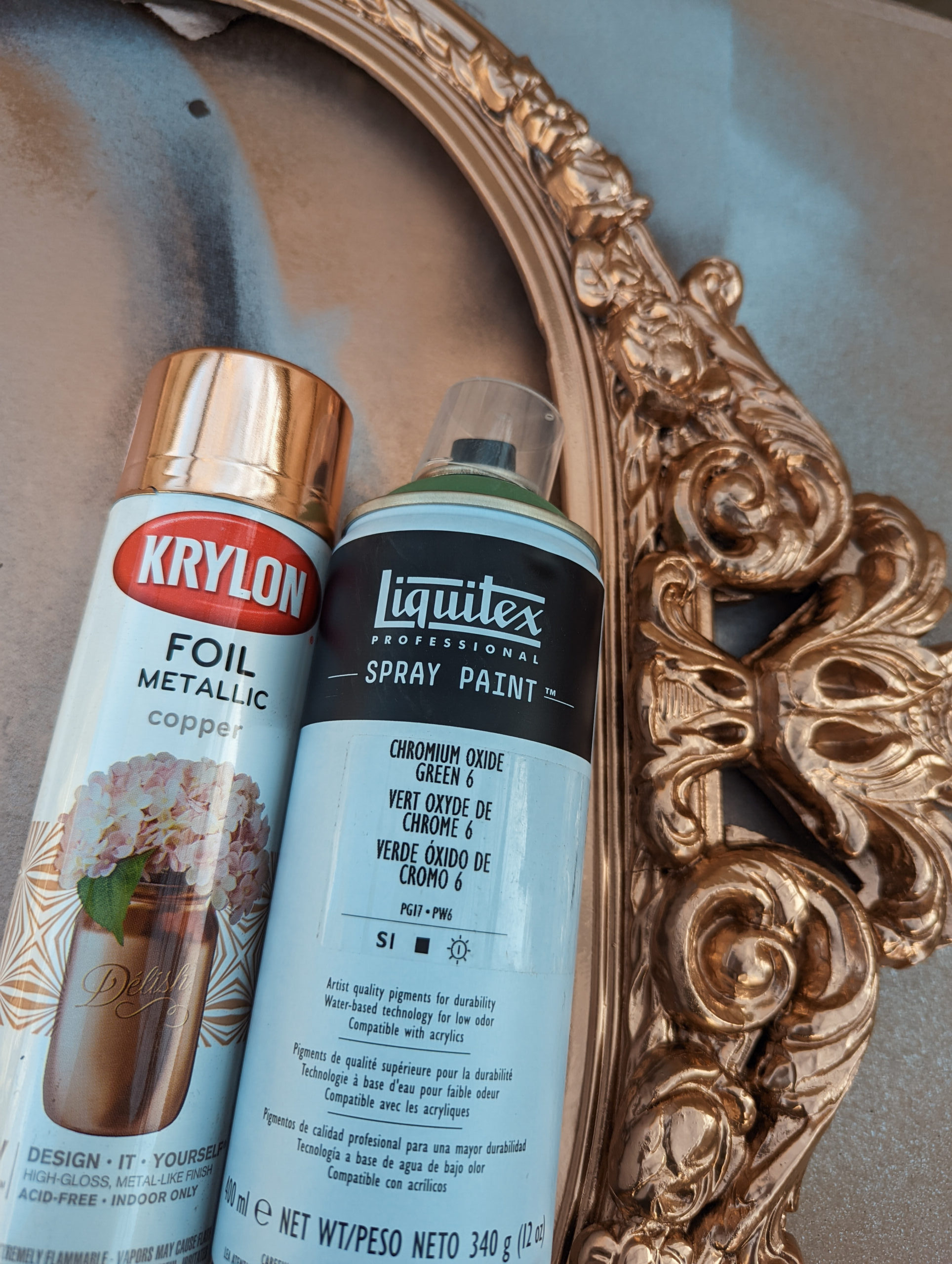 Supplies needed to paint a faux finish copper technique.