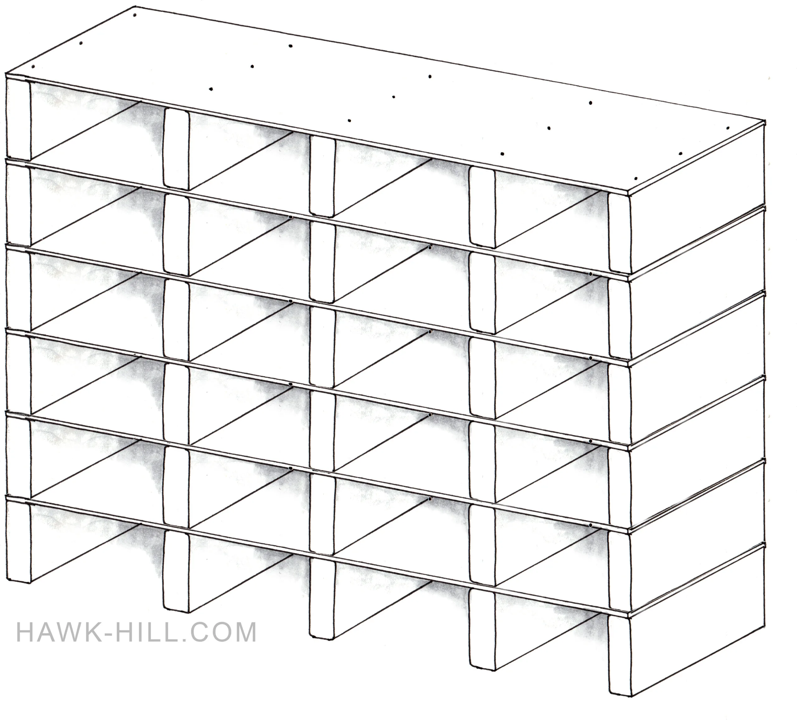 individual shelfs stacked on top of each other.