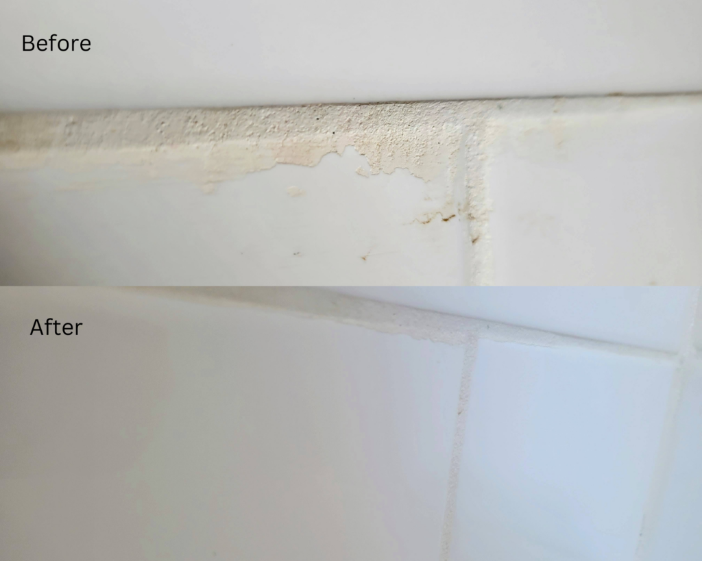 before and after using Scrub Daddy spong on grout haze