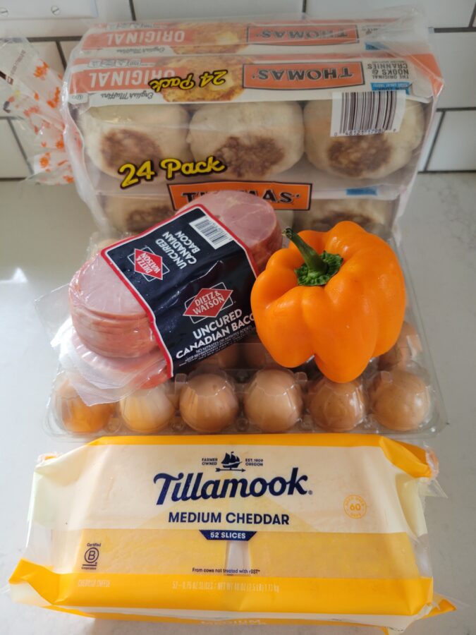 Ingredients needed to make the breakfast sandwiches