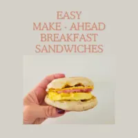 breakfast sandwich on English muffin with egg, cheese, meat