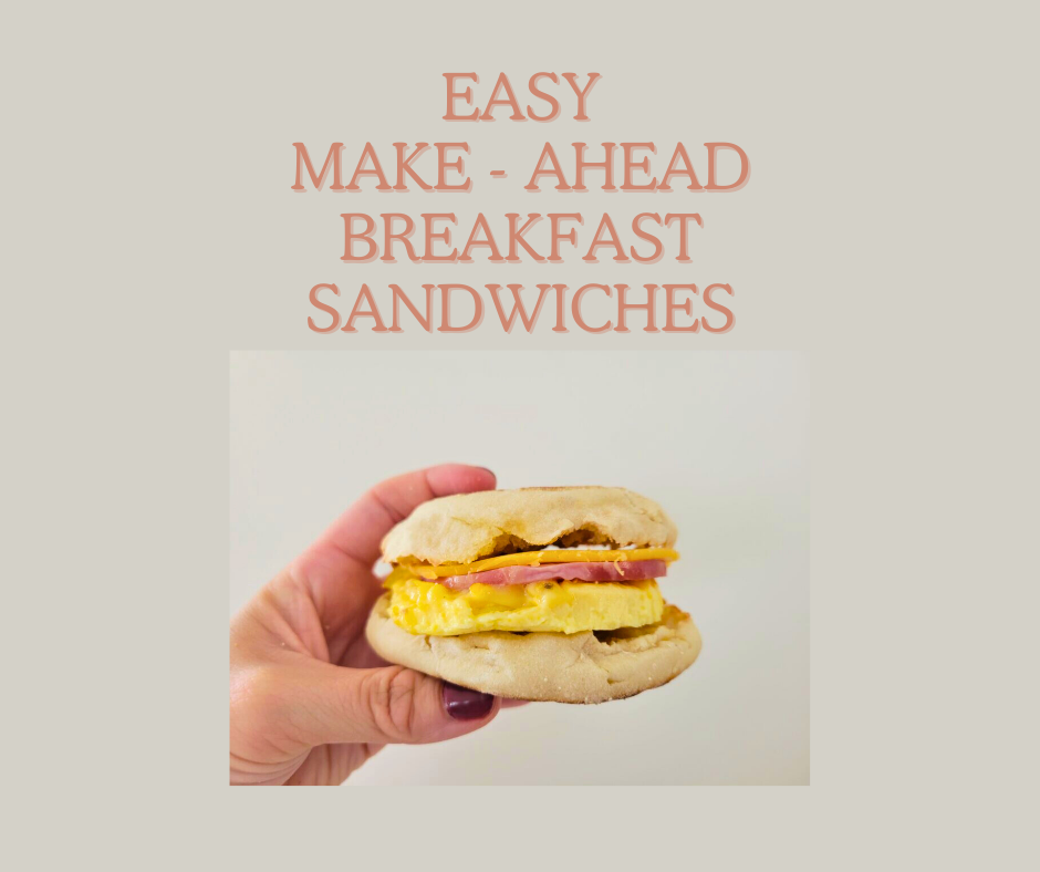 breakfast sandwich on English muffin with egg, cheese, meat