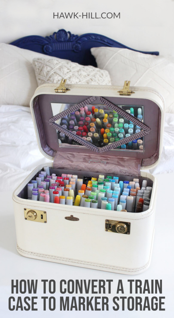 Using a vintage train case for art supply marker storage