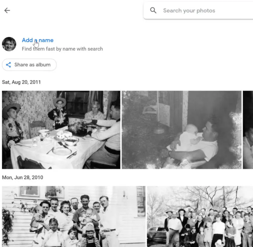 Using google photos facial recognition to ID old family photographs