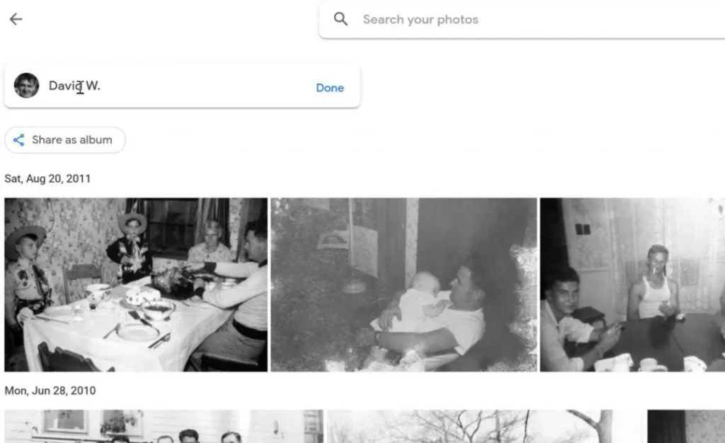 Using google photos facial recognition to ID old family photographs
