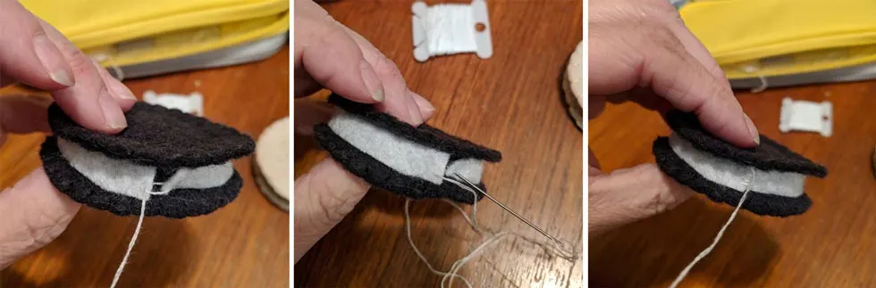 adding the filling to felt cookie